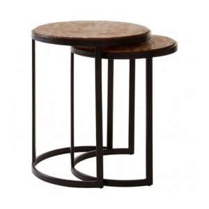 Hallo Wooden Set Of 2 Side Tables With Metal Frame In Natural