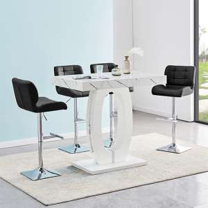 Halo Vida Marble Effect Bar Table With 4 Candid Black Stools