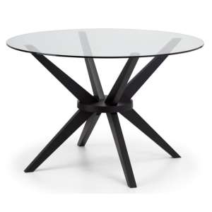 Halver Round Clear Glass Dining Table With Black Wooden Legs