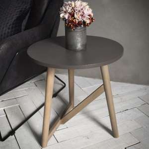 Hamartia Round Wooden Side Table In Grey