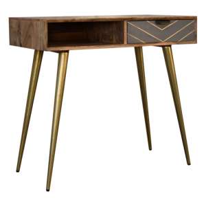 Hamish Wooden Cement Study Desk In Oak Ish With Cable access