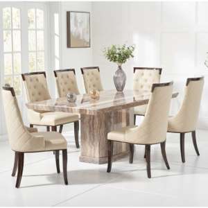 Hamlet 200cm Marble Dining Table In Brown With 6 Tulip Chairs