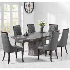 Hamlet 160cm Marble Dining Table In Grey With 4 Tulip Chairs