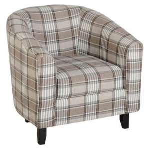 Habufa Tartan Fabric Tub Chair In Grey And Brown