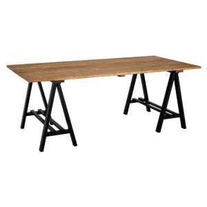 Hampro Wooden Dining Table With Black Metal Legs In Natural