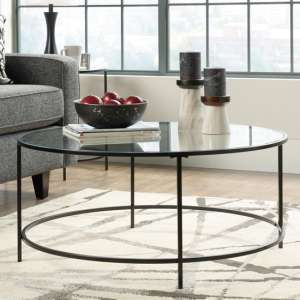 Hampstead Park Round Glass Coffee Table With Black Metal Frame
