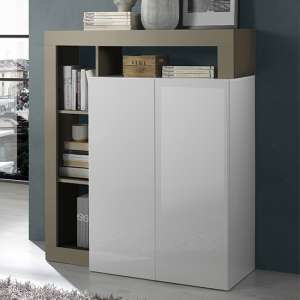 Hanmer High Gloss Highboard With 2 Doors In White And Pewter