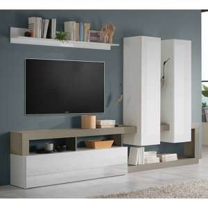 Hanmer High Gloss Living Room Furniture Set In White And Pewter