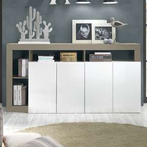 Hanmer High Gloss Sideboard With 4 Doors In White And Pewter