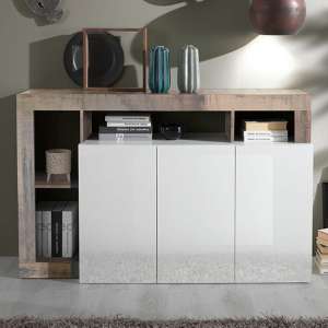Hanmer High Gloss Sideboard With 3 Doors In White And Pero