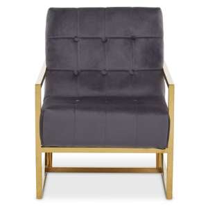 Hanna Velvet Lounge Chair With Gold Frame In Grey