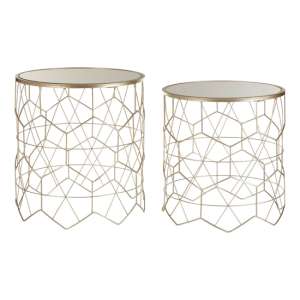 Hannah Glass Set Of 2 Side Tables With Hexagonal Champagne Frame