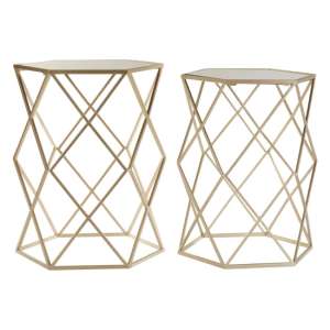 Hannah Hexagonal Glass Set Of 2 Side Tables With Champagne Base