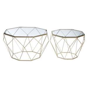 Hannah Octagonal Glass Set Of 2 Side Tables With Champagne Frame