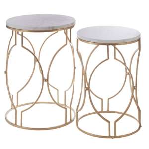 Hannah Round Marble Top Set Of 2 Side Tables With Gold Base