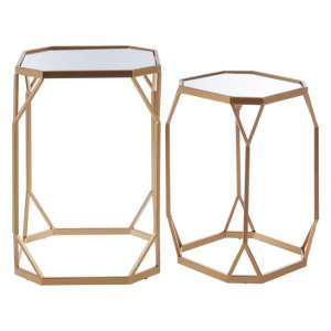 Hannah Square Glass Set Of 2 Side Tables With Champagne Frame