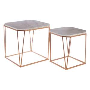 Hannah Square Marble Set Of 2 Side Tables With Rose Gold Frame