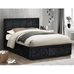 Hannover Ottoman Fabric Double Bed In Black Crushed Velvet