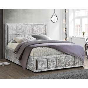 Hannover Ottoman Fabric King Size Bed In Steel Crushed Velvet