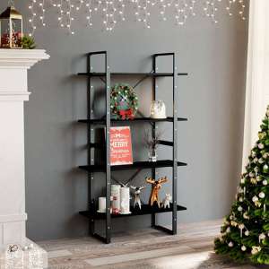 Hanny Pine Wood 4-Tier Bookshelf In Black