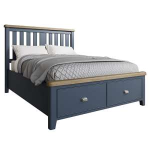 Hants Wooden Double Bed With Drawers In Blue
