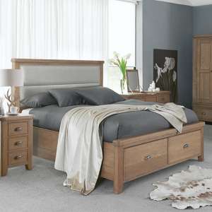 Hants Fabric Headboard Double Bed With Drawers In Smoked Oak