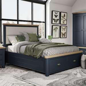 Hants Fabric Headboard Double Bed With Drawers In Blue