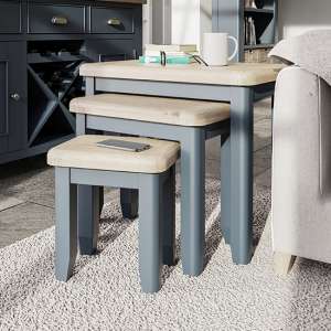 Hants Wooden Nest Of 3 Tables In Blue