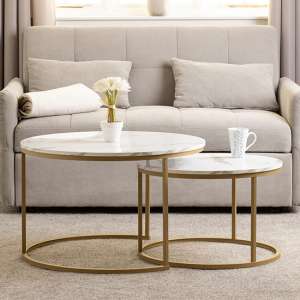 Hargrove Set Of 2 Coffee Tables In White Marble Effect