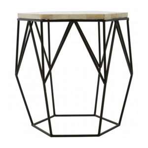 Harla Hexagonal Wooden Top Side Table In Black And Ivory