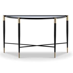 Harlinne Glass Console Table With Black And Brass Legs