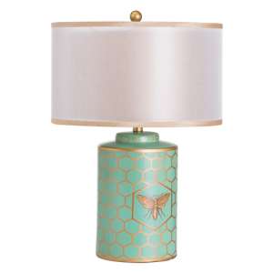 Harlot Bee Ceramic Table Lamp In Blue With White Shade