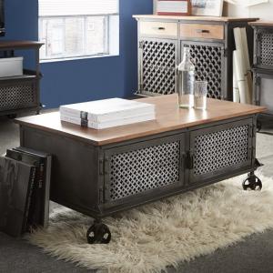 Harlow Coffee Table In Hardwood And Reclaimed Metal With 2 Doors