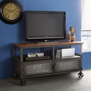 Harlow TV Stand In Hardwood And Reclaimed Metal With 2 Doors