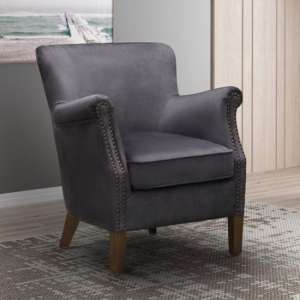 Harlow Velvet Upholstered Vintage Armchair In Charcoal Grey
