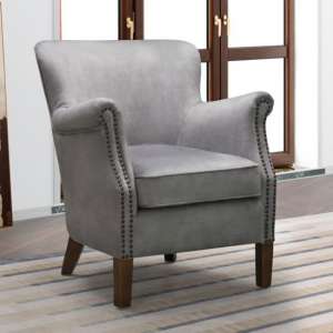 Harlow Velvet Upholstered Vintage Armchair In Pewter Grey