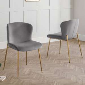 Haimi Grey Velvet Dining Chair With Gold Metal Legs In Pair
