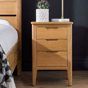 Harriet Wooden Bedside Cabinet In Robust Solid Oak With 3 Drawer