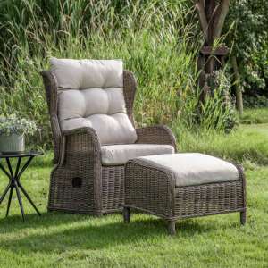 Harrisburg Outdoor Reclining Chair And Footstool In Natural