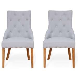 Harrow Accent Grey Fabric Dining Chairs With Oak Legs In Pair