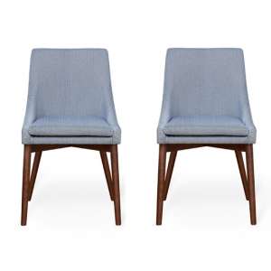 Harrow Grey Fabric Dining Chairs With Walnut Legs In Pair