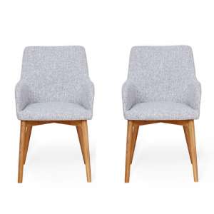 Harrow Light Grey Fabric Dining Chairs With Oak Legs In Pair