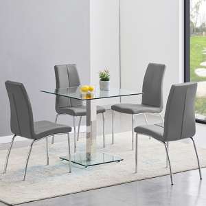 Hartley Clear Glass Dining Table With 4 Opal Grey Chairs