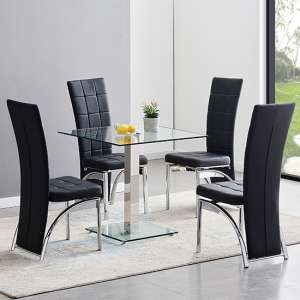 Hartley Clear Glass Dining Table With 4 Ravenna Black Chairs
