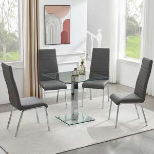 Hartley Clear Glass Dining Table With 4 Dora Grey Chairs