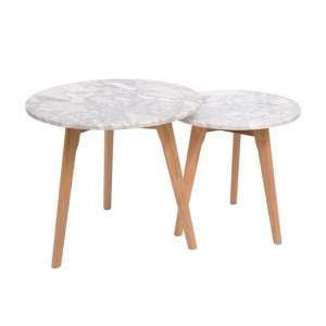 Hinckley White Marble Two Nest Of Tables With Oak Frame