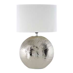 Hattoie White Fabric Shade Table Lamp With Chrome Base