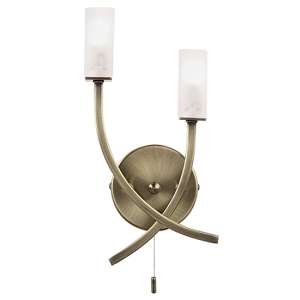 Havana 2 Lights Frosted Glass Wall Light In Antique Brass
