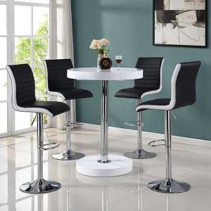 Havana Bar Table In White With 4 Ritz Black And White Bar Stools