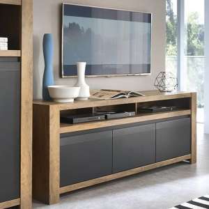 Havoka Wooden TV Sideboard In Lefkas Oak And Matt Black